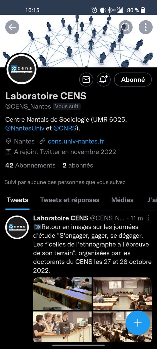 Le CENS a désormais son compte Twitter @CENS_Nantes. N'hésitez pas à retweeter et à vous y abonner !