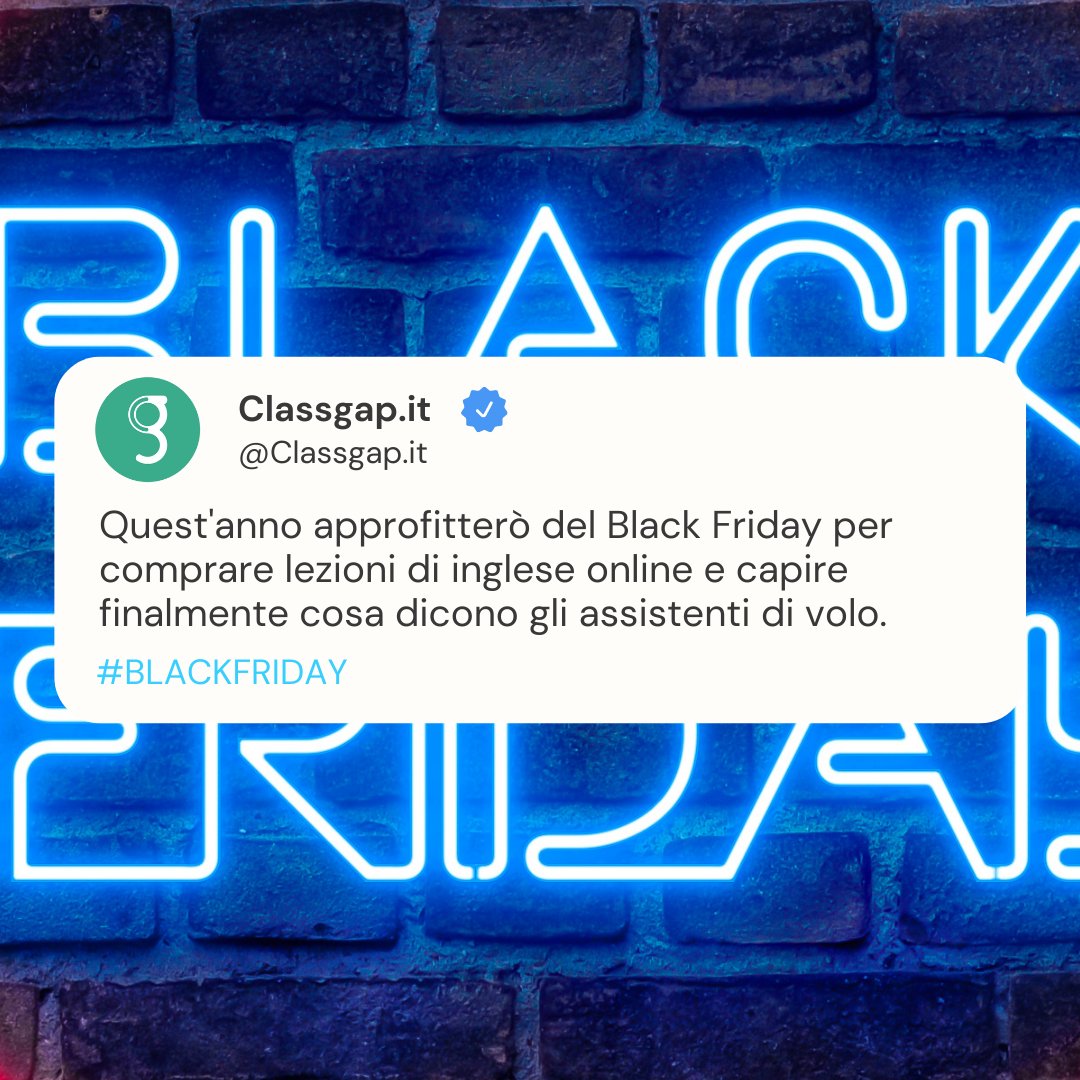 ClassgapIT's tweet photo. Il #BlackFriday è arrivato su #Classgap!🤩

🚀Fino al 28 novembre, con l'acquisto di un pacchetto di 10 o 20 lezioni online, otterrai uno #sconto del 10% con il codice BF2022👩‍💻

🔥 Approfitta dello sconto e scommetti su te stesso! https://t.co/p6XsLNVYV3