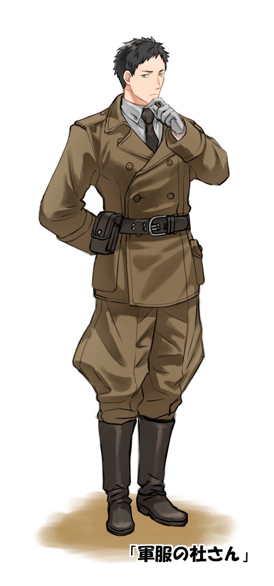 1boy male focus solo necktie gloves black hair military  illustration images