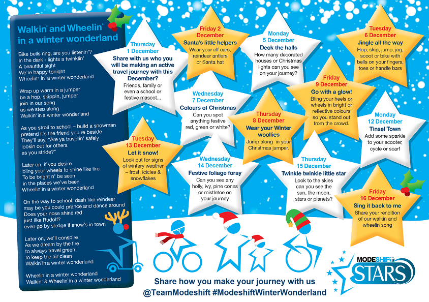 We’re excited to share the Modeshift Winter Wonderland activity calendar, which begins next week 🎄 Pupils, parents, teachers and staff - we’d love for you all to get involved with the activities to enjoy #ActiveTravel as we head towards Christmas.