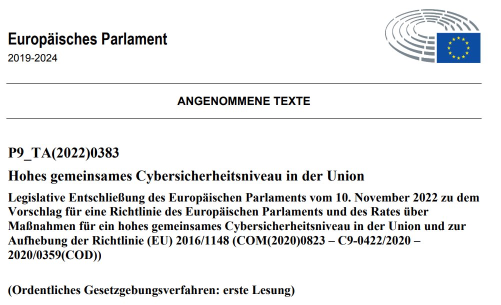 EU #NIS2 Richtlinie aka „Hohes gemeinsames Cybersicherheitsniveau in der Union“ für #KRITIS als "#ITSIG30" kommt bald.

Hier mal ein paar Details im Thread: