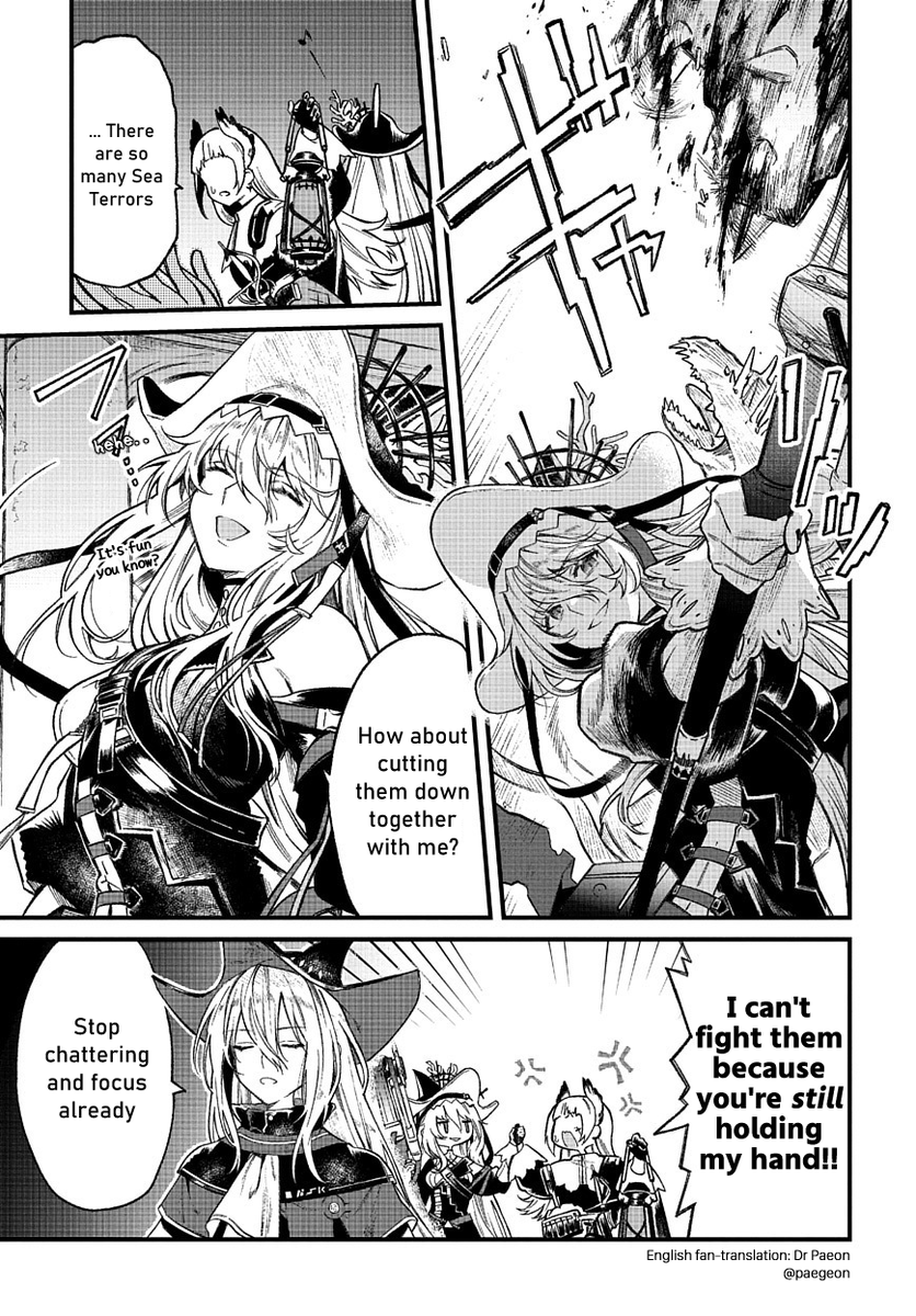 English Fan translation of [Arknights OPERATORS!]
Special Episode "Stultifera Navis"
(Official Arknights JP Twitter comic)

"Hey! Let go of my hand already!"

#Arknights #OPERATORS_EN 