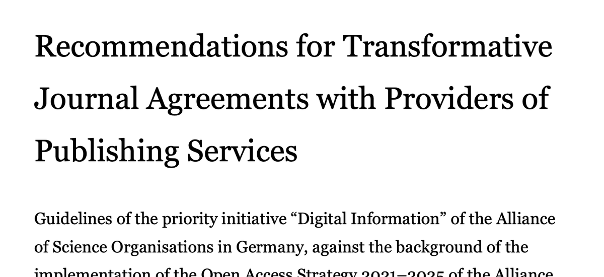 Recommendations for Transformative Journal Agreements with Providers of Publishing Services published
allianzinitiative.de/2022/11/24/rec… #OpenAccess