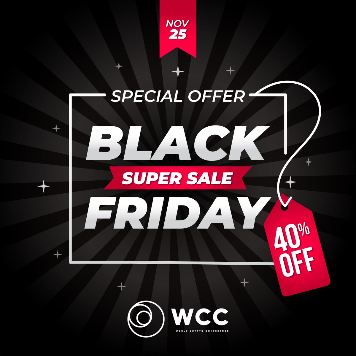 WorldCryptoC's tweet image. BLACK FRIDAY DEAL!💥

We’re offering 40% off on all of our passes!!🎟️ 

Get your WCC ticket for a reduced price here 👉🏼 guts.events/rsvh87/y8v1g6