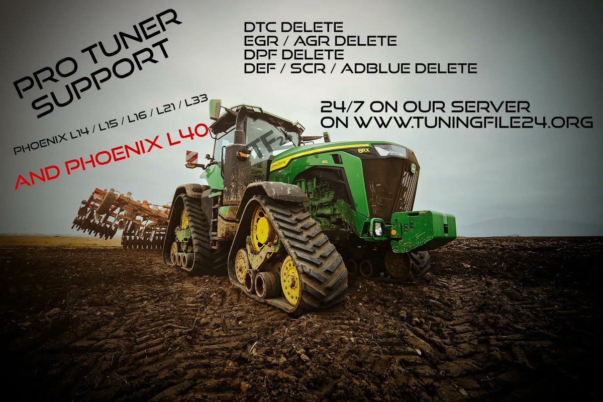 tuningfile24's tweet photo. You search John Deere Solution and need selective DTC delete / EGR delete / DPF delete or DEF/SCR adblue delete for Phoenix L14/L15/L16/L21-23/L33-L34 ans also L40 ecus? 

=> check our side an register => https://t.co/29UxARGJPR 

#johndeere #defdelete #dpfdelete #egrdelete https://t.co/WfXWYOXvOg