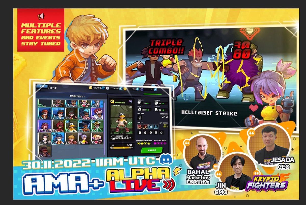 𝐊𝐅 𝐀𝐌𝐀 - 𝐀𝐋𝐏𝐇𝐀 𝐓𝐄𝐒𝐓 &amp; 𝐀𝐋𝐏𝐇𝐀 𝐓𝐄𝐒𝐓 𝐄𝐕𝐄𝐍𝐓𝐒

Attention Fighterians!
We are excited to tell you about the upcoming ALPHA TEST &amp; ALPHA TEST EVENTS. 

30 November 2022 • 11 am UTC

Come and Join us
discord.com/invite/kryptof…
#kryptofighters #ama #alphatesting