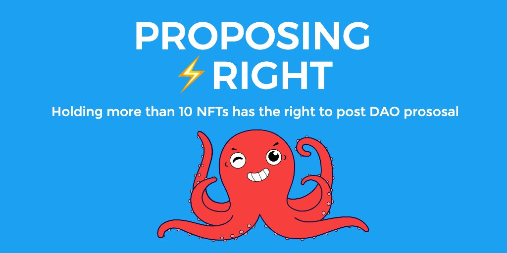 PunkAndPuppy's tweet photo. In order to further promote the decentralized governance and democratic process of the project, we will give Octopus level and above holders (10 NFT+) the right to post new proposals
🏛️https://t.co/41lev9vbof https://t.co/GUB7fW7Xkm