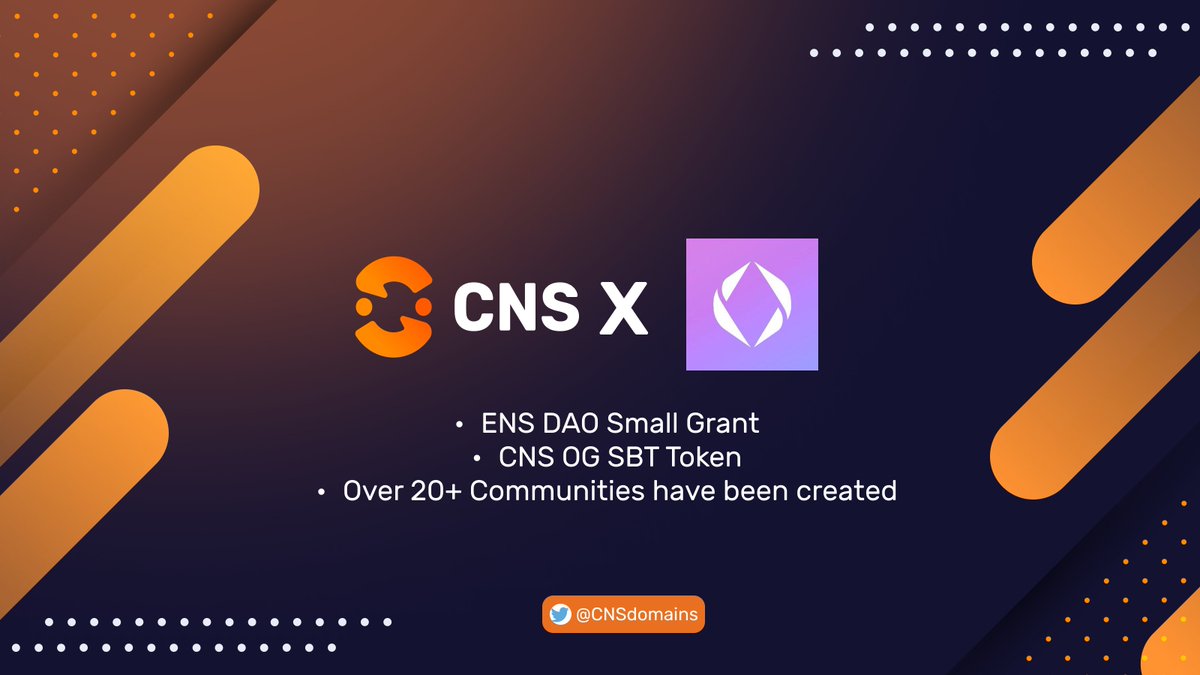 GM Everyone, some updates🫡

Let's Recap 1 week into our Mainnet launch:

✅ Submitted our project to the ENS Small Grant hosted by the <a href="/ENS_DAO/">ensdao.eth</a>
ensgrants.xyz/rounds/12/prop…

✅ Launch our OG SBT Token

✅ Over 20+ Communities have been created with CNS
#CNS #ENS #Subdomain #DAOs