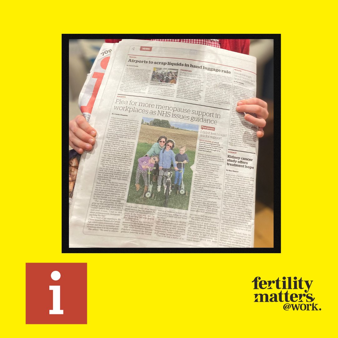 fertmatterswork's tweet photo. Press coverage alert 🚨
Check out our coverage in @theipaper and @msnuk to read all about menopause in the workplace, and why businesses must have policies and support in place to ensure women feel comfortable at work 🗣️
https://t.co/e6zvr5OJCx
#fertilityatwork https://t.co/lTgbVR6LTk