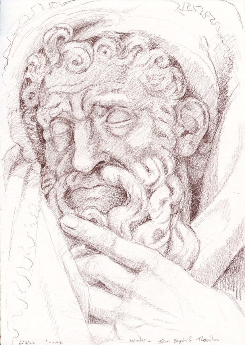 alexanderkaiart's tweet photo. My favourite #drawing from my time in #Paris. Drawn from life in the @MuseeLouvre 
It was really lovely to chat to all the curious people that came to take a look at what I was up to!

Coloured pencil in A4 @moleskine #sketchbook https://t.co/wOLVMlvar7