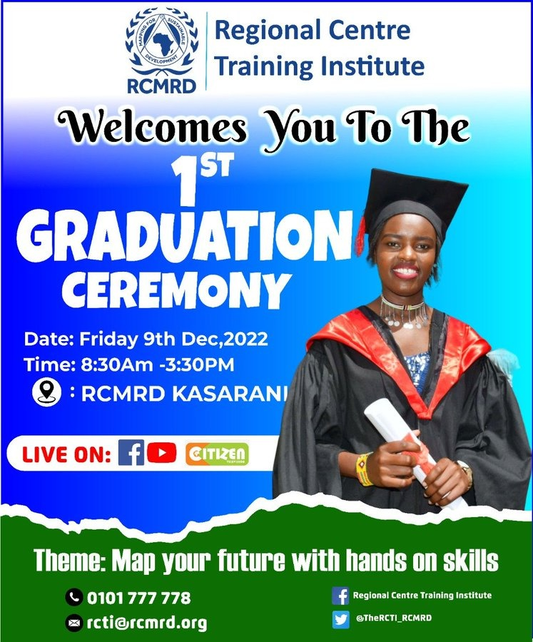 TheRCTI_RCMRD's tweet photo. On 9th Dec 2022, we will be celebrating its 1st Graduation Ceremony at @RCMRD_ premises, Kasarani. Over 350 graduands will be graduating with Diplomas and Certificates in #Geospatial and #ICT. https://t.co/f3zSVjYUgs