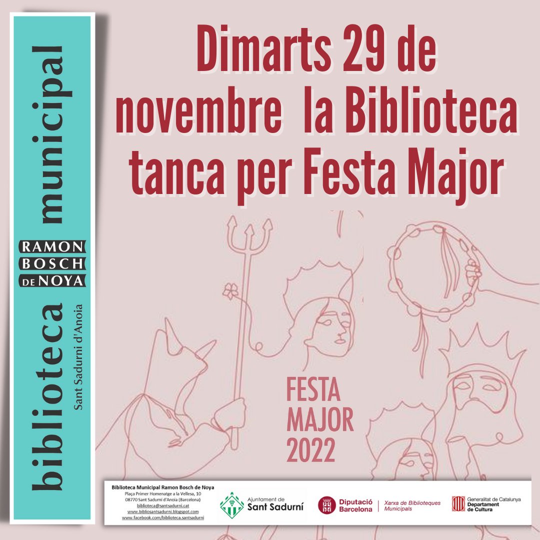 bstsadurniarbn's tweet photo. El 29 de novembre és Sant Sadurní
#santsadurni #festamajor #biblioteca #festa #poble #ballspopulars #diables #missa #castelldefoc #horadelcontegolfa #cercavila #correfoc #versots #concerts #musica #tradicio #folklore https://t.co/4I4tQccIzn