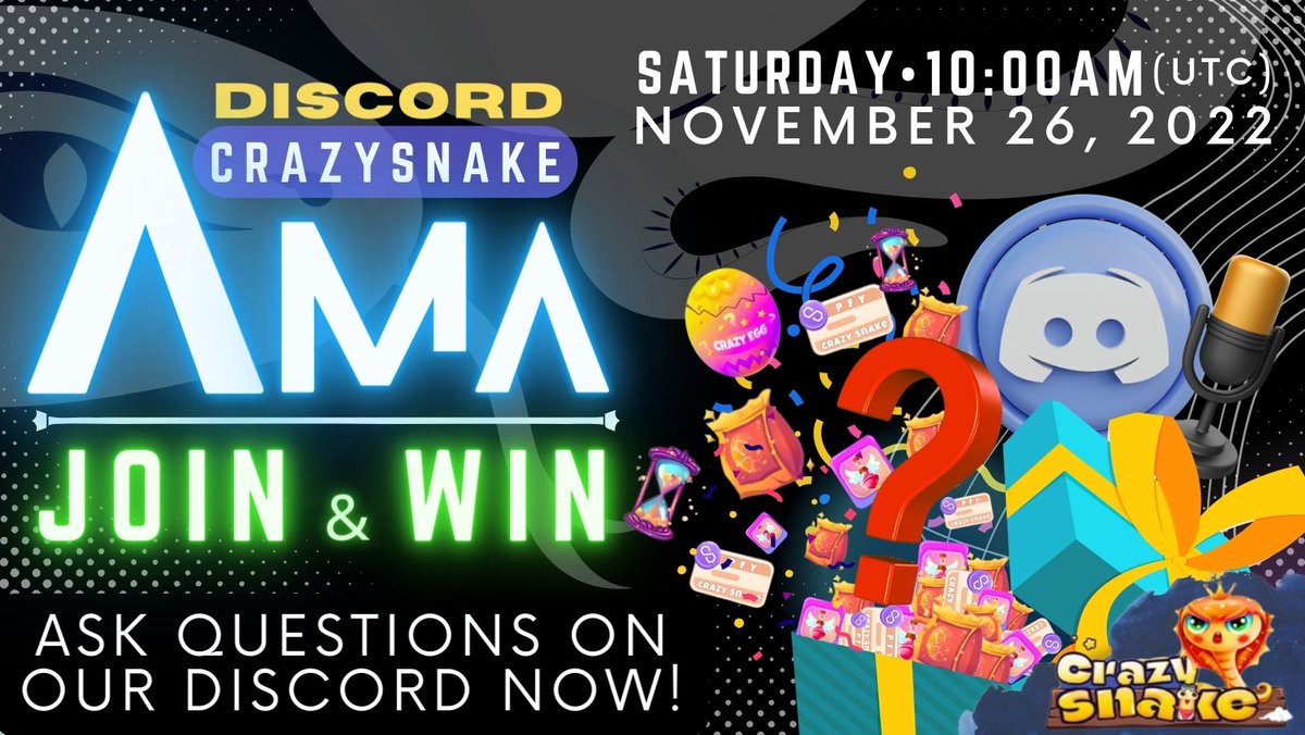 Crazylandio's tweet photo. 🐍🐍🐍Snake Breeders! AMA Incoming!🐍🐍🐍
This Saturday (November 26th, 10:00 AM UTC Time) AMA on Discord to hear your suggestions and complaints, answer your questions, and much more.
#crazysnake #NFTCommunity #NFTGiveaways #AMAs2022 #Crypto #GameFi #Play2Earn https://t.co/zxLnkYQFmw
