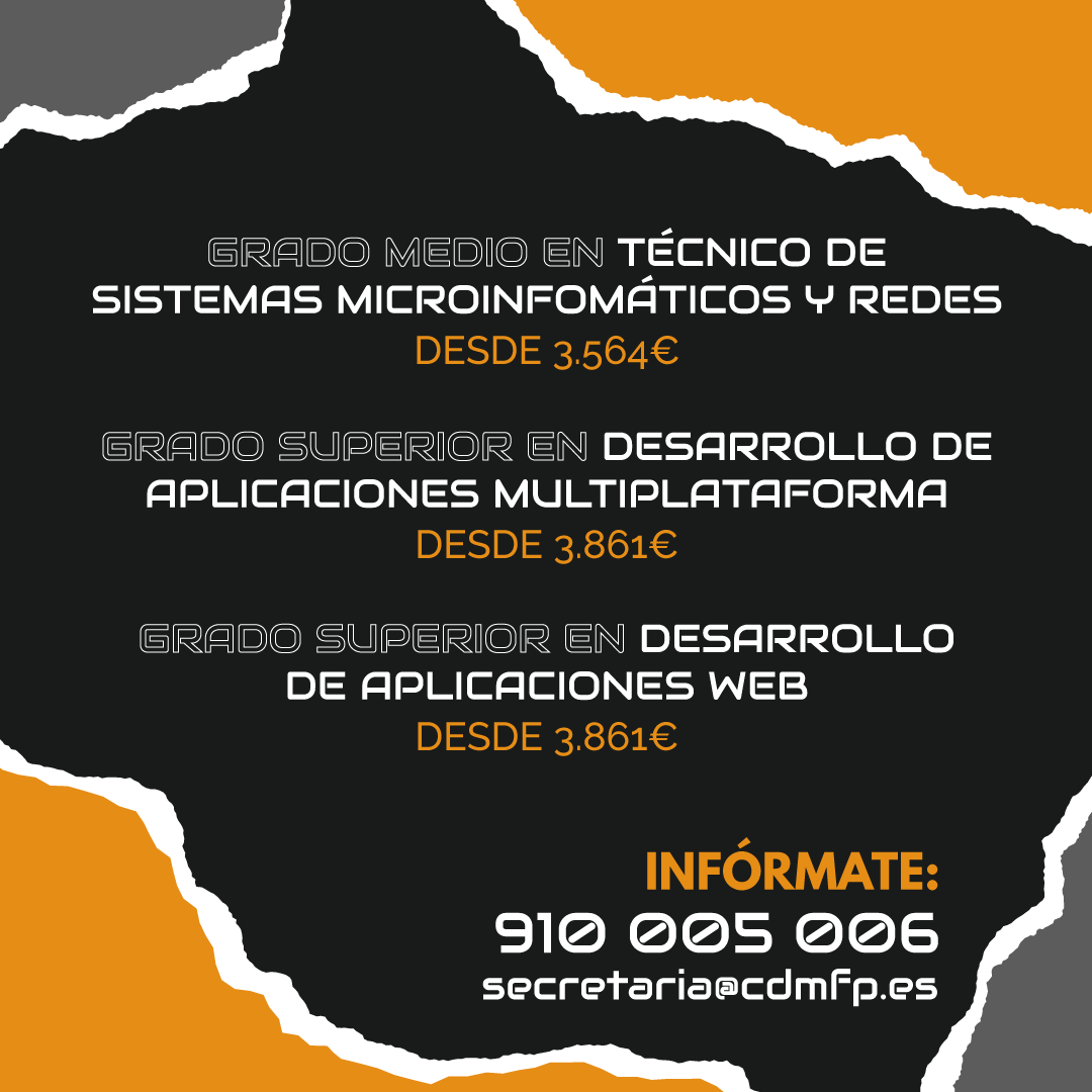 cdm_fp's tweet photo. ⚫ El #BLACKFRIDAY también ha llegado a la #FormaciónProfesional 💪.

Aprovecha el ofertón del 75%  👏 en el pago de tu matrícula para alguno de nuestros Grados (Medio o Superior). ¡Se te quedará solo en 99€ 🤩!

Infórmate de todo en el ☎ 910 005 006
https://t.co/luVS0zv5af https://t.co/H2oBti7JUK