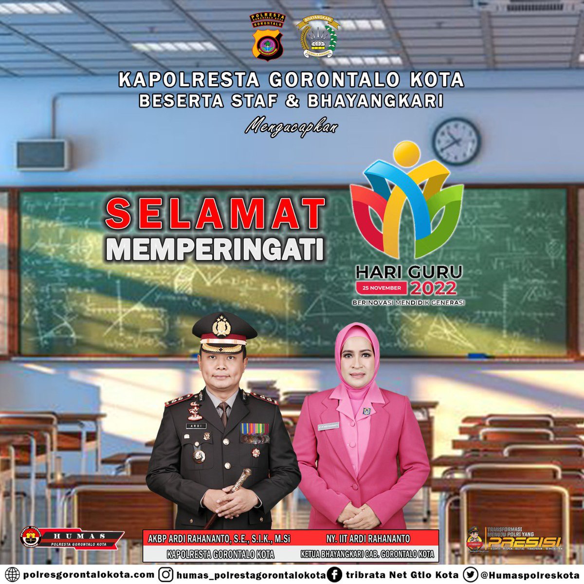 Kapolres Gorontalo Kota beserta Staf dan Bhayangkari Mengucapkan "SELAMAT MEMPERINGATI HARI GURU 25 November 2022"

#KapolresGorontaloKota
#PolresGorontaloKota
#HumasPolresGorontaloKota
#HariGuruNasional
#Pgri 
#harigurunasional2022 

<a href="/DivHumas_Polri/">Divisi Humas Polri</a> 
<a href="/Humas_Polres/">POLRES GORONTALO KOTA</a>