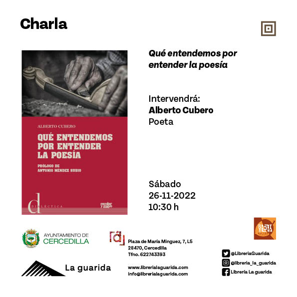 LibreriaGuarida's tweet photo. 🍁 Este sábado volvemos a colaborar con el #BellotaArtFest.
Llevaremos los #libros de #AlbertoCubero a su charla «Qué entendemos por entender la poesía» 📚
Os esperamos el sábado a las 10:30 h en el #MuseoDelEsquí de Cercedilla 📖🤓
Más información en https://t.co/fn84r4jmH9 https://t.co/91FgQkDdmD