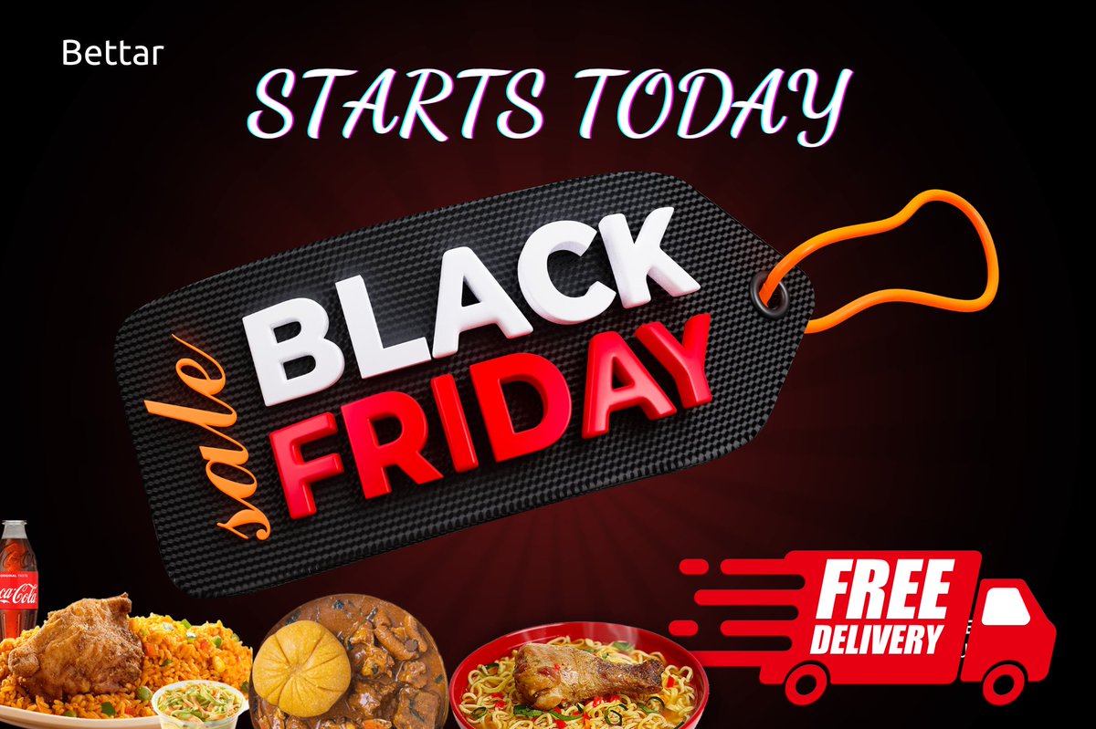 BettarApp's tweet photo. 🏷️ BLACK FRIDAY 🏷️ Alert 🔔 
Enjoy FREE DELIVERY 🛵 on all your food 🍛 order TODAY. 
Offer lasts for only TODAY. 
T&amp;C applies.

Order Now 🛒
📱 https://t.co/iS0M5kjfz2

#Bettar #BettarApp #bettarfood #bettar #Food #fooddelivery #kaduna_food_delivery #Foodie #food_near_me https://t.co/nZVgd2p7Ce