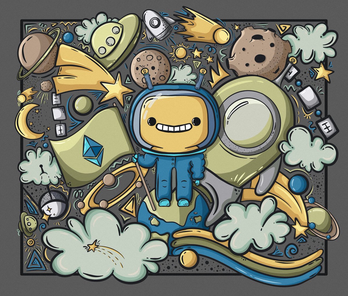N1kaBu's tweet image. 🛸New drop 🛸

"Infinite doodle #4" 
Brave astronaut Lim travels the universe. He has seen many worlds. But most of all he liked the planet Earth. Because here he met many creative people.
0.07eth

#nftN1kaBu #N1kaBu 
opensea.io/assets/ethereu…