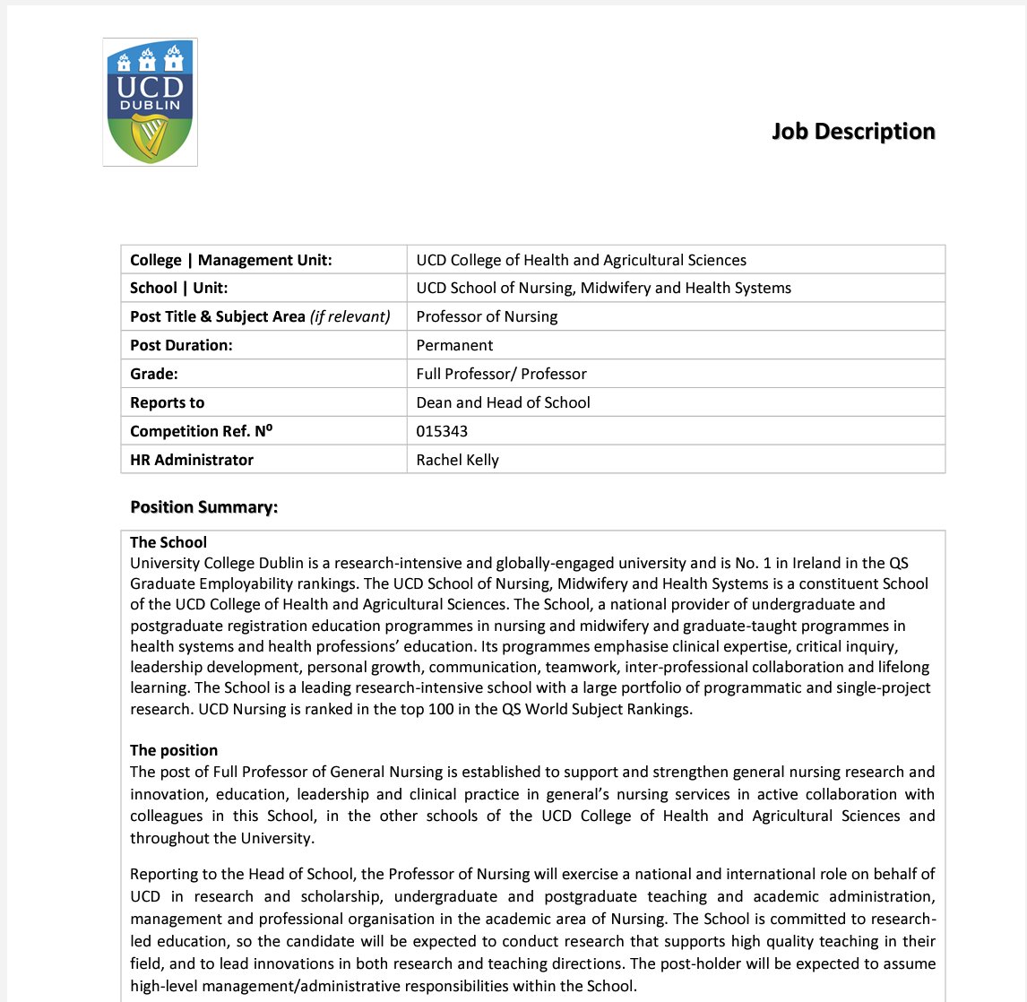 We're hiring! Permanent position - Professor of Nursing. Join one of Ireland's leading healthcare education providers. Further details can be found bit.ly/3driOrz. Search Job Ref No. 015343