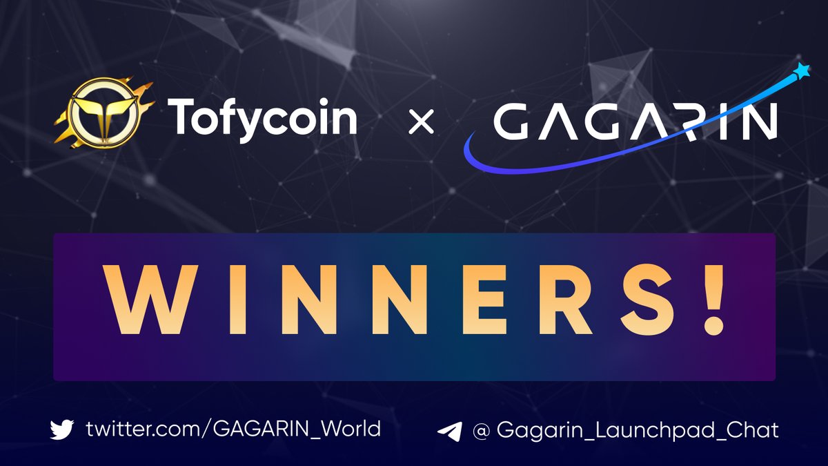 ✨Our @tofycoin giveaway on @GAGARIN_World has ended. More than 80 000 users took part in the contest, completing over 200000 actions! 🏆 50 lucky winners selected by Gleam will each receive 125$ worth $TOFY each. 👉 List of winner wallets docs.google.com/spreadsheets/d… #GAGARINIdo