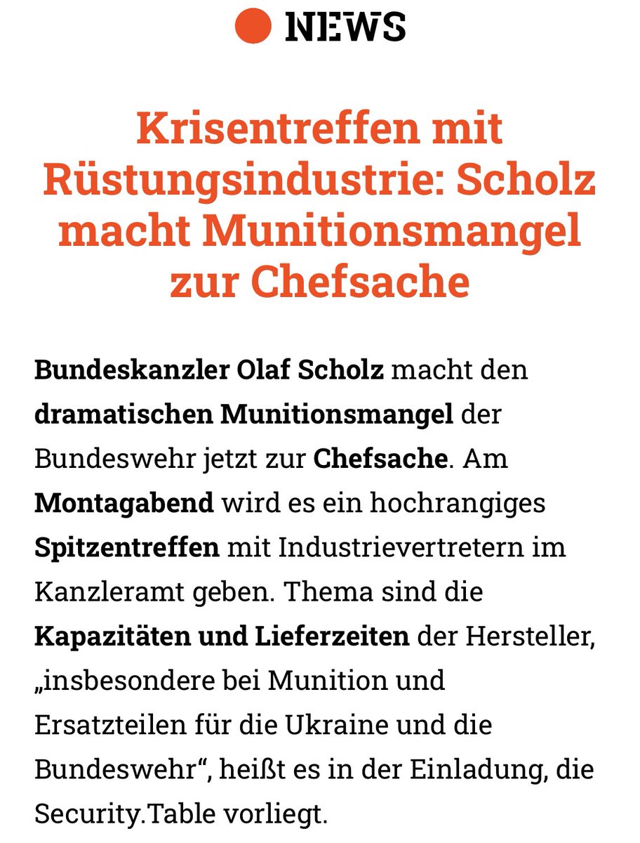 Im Sommer haben wir die Forderung nach mehr Waffenlieferungen an die Ukraine mit so einem Ansatz - gemeinsam mit der Industrie schnell das Machbare ausloten - verknüpft und dafür durchaus intern auch Kritik erfahren. Jetzt gibt es einen ersten Impuls aus dem Kanzleramt. Sehr gut.