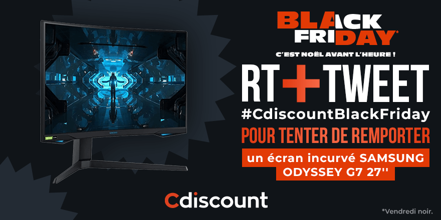 🎁 #Concours 
C'est le Black Friday sur Cdiscount 🛒 bit.ly/2J6nTT2

🎁 Tentez de remporter cet écran PC incurvé SAMSUNG ODYSSEY G7 (27" WQHD - Dalle VA - 1ms - 240Hz)

✔️ Pour cela : RT + FOLLOW <a href="/Cdiscount/">Cdiscount</a>
+ TWEET avec #CdiscountBlackFriday

🍀 TAS le 28/11