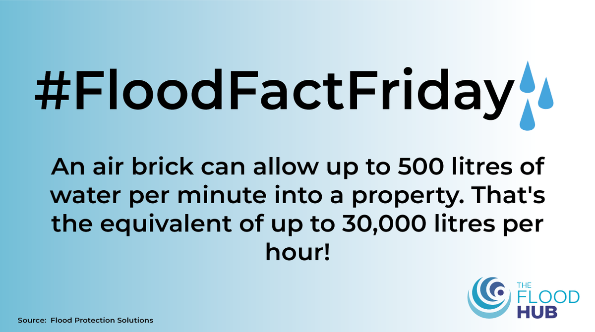 🌧️#FloodFactFriday💧
An air brick can allow up to 500 litres of water per minute into a property. That's the equivalent of up to 30,000 litres per hour!

Automatic air bricks &amp; air brick covers can help to protect your property. Click here for more info➡️: thefloodhub.co.uk/pfr/#section-4