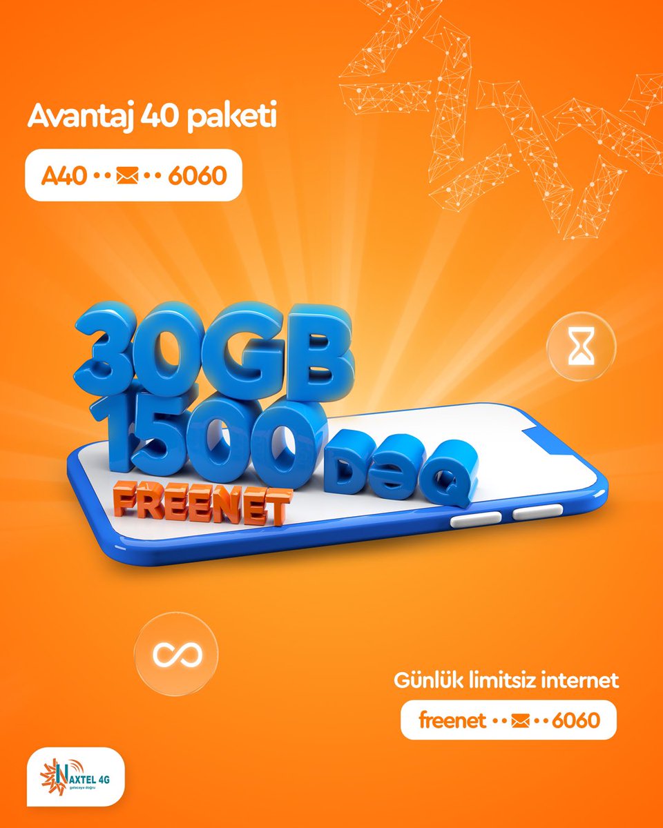 Naxtel4G's tweet photo. Sənin #Avantajın hansıdır? 🤔
Avantaj 40 paketi ilə 1500 ölkədaxili dəqiqə, 30GB internet trafiki və 1 günlük limitsiz internet trafiki 40₼.🤩
Aktiv etmək üçün A40 yaz 606-a SMS göndər. ✉️
Ətraflı: 📞299 və ya 🌐https://t.co/yRv6GzwvDf
#Naxtel #Avantajliol #limitsizinternet https://t.co/n1ldLiAEcw