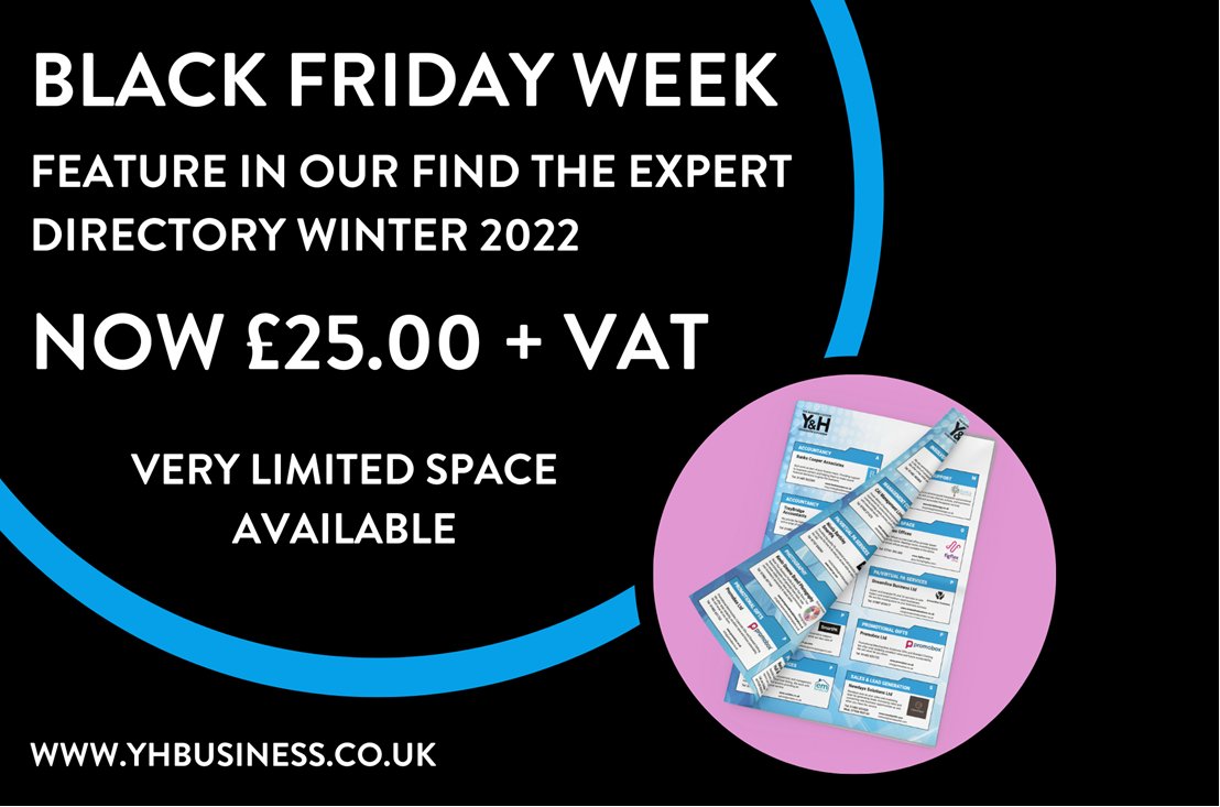 A fantastic Black Friday Offer from @TheBCHull for our Central pull-out/Keep-sake 'Find an Expert' listing in our Winter edition of Y&amp;H Business Publication. 

Limited availability - contact us now at hello@tbchull.co.uk 
#BlackFriday #Advertise