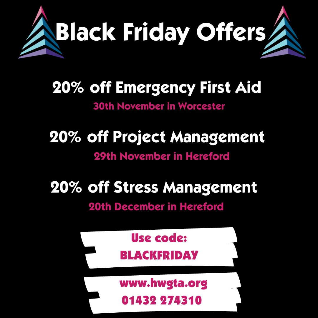 Black Friday deals for HWGTA training. Grab the last few places here and enjoy 20% discount with code: BLACKFRIDAY hwgta.org/courses #blackfriday #training #worcestershirehour #herefordhour