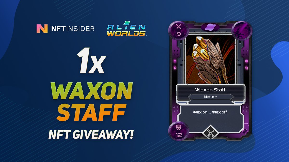 Thanks to <a href="/AlienWorlds/">Alien Worlds Official</a>, we have an Epic Waxon Staff to give away!

To enter:
1⃣ Follow <a href="/NFTInsider_io/">NFT Insider</a> &amp; <a href="/AlienWorlds/">Alien Worlds Official</a> 
2⃣ Like &amp; RT
3⃣ Tag 2 friends
👇 Drop your WAX wallet below!

⏳ Entries close at 21 UTC on Friday!

Register for the BattleDome tourney: shorturl.at/DNQ58