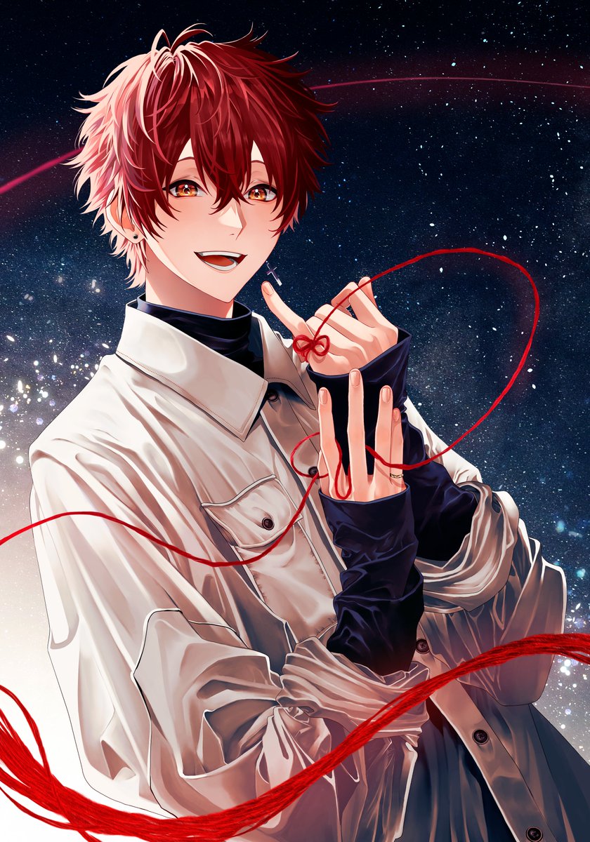 1boy male focus solo string of fate red hair looking at viewer smile  illustration images