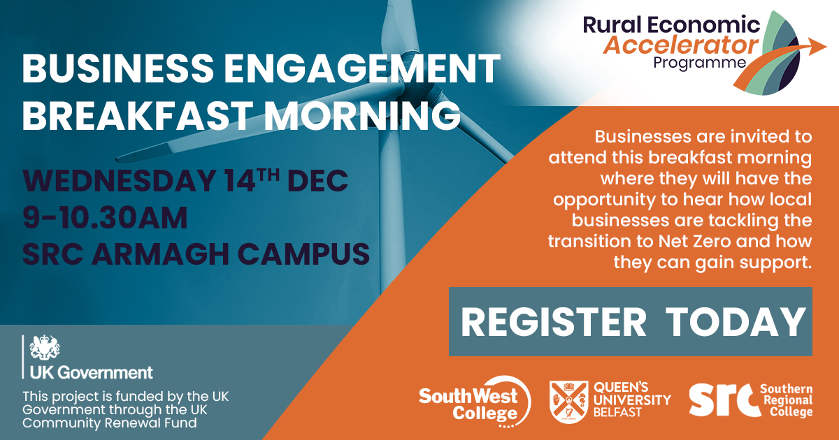 South West College (@swccollege) on Twitter photo Businesses are invited to this breakfast morning on Wed 14th Dec where they will hear how local businesses are tackling the transition to Net Zero. Key speaker - Dr Jim Clarke (Invest NI). To register click link: bit.ly/3AJhybU More info contact: Dylan.ryan@swc.ac.uk Businesses are invited to this breakfast morning on Wed 14th Dec where they will hear how local businesses are tackling the transition to Net Zero. Key speaker - Dr Jim Clarke (Invest NI). To register click link: bit.ly/3AJhybU More info contact: Dylan.ryan@swc.ac.uk