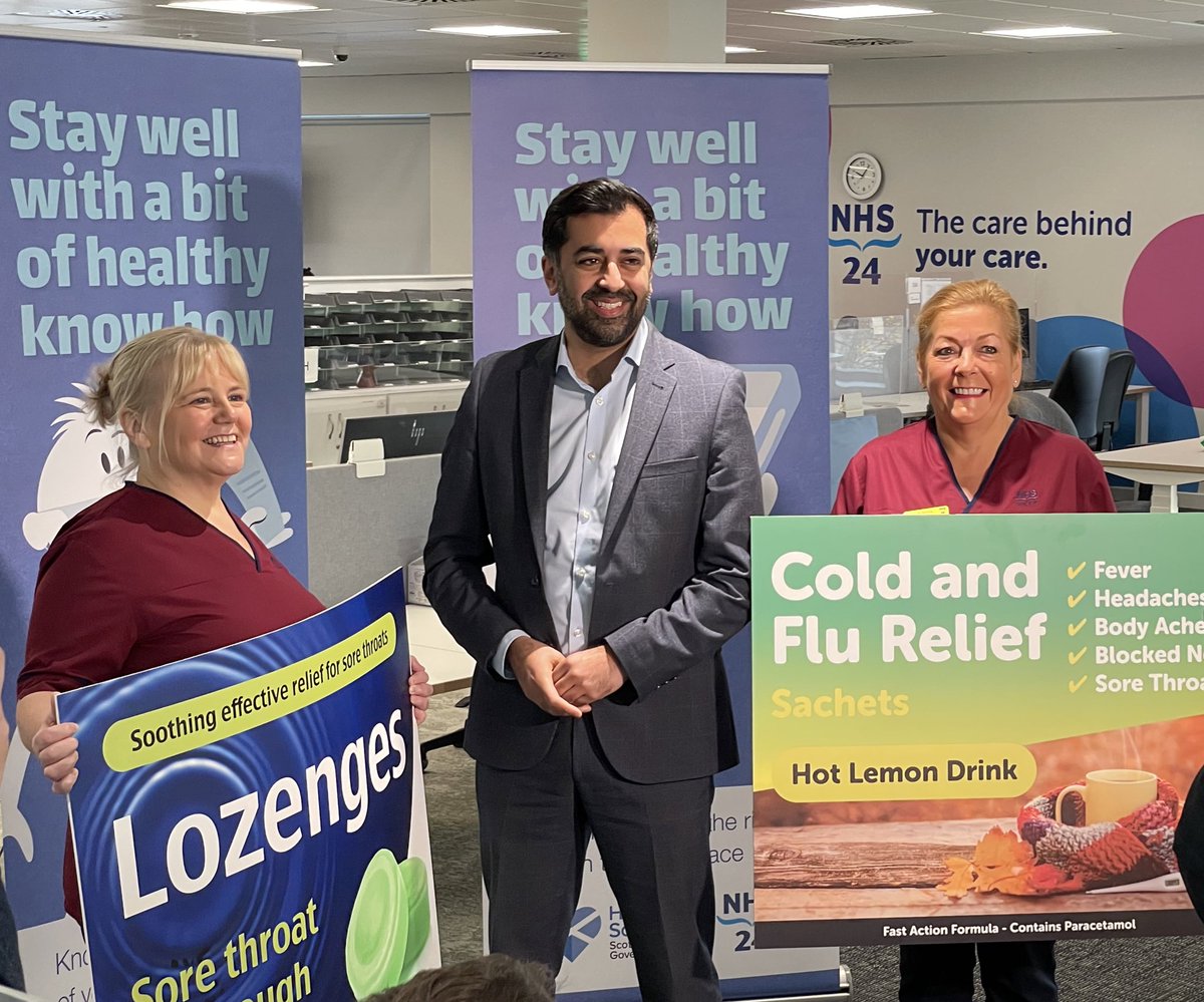 NHS24's tweet photo. Huge thanks to Cabinet Secretary @HumzaYousaf for visiting our Lumina centre to launch the winter health campaign today. 
@scotgovhealth @SG_PrimaryCare 
#HealthyKnowHow #winterhealth #RightCareRightPlace https://t.co/Ei0HgzKu8x https://t.co/IJnuOMYpA9