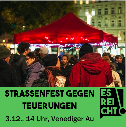 esreichtAT's tweet photo. #LittleDrummerBoy überall. Das heißt: Nicht zu Heizen ist keine Option mehr und an Glühwein erfreuen sich nur diejenigen die es sich leisten können. #EsReicht! 
Bei uns gibt es am 3. Dez. ab 14 Uhr Umzug in der Venediger Au und ab 15 Uhr Straßenfest mit heißen Getränken! https://t.co/5nReITMNBE