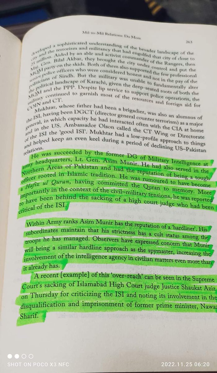 epicurus_5124's tweet photo. Retired Military Officer Shuja Nawaz wrties that the role of #ISI headed by #AsimMunirShah in civilian affairs had been increased. And he was behind the sacking of Ex Justice Shahid Aziz Siddiqie.
It means new #COAS was among those #Selecters  not only ousted NS but selected IK https://t.co/XOkMMYbBIN