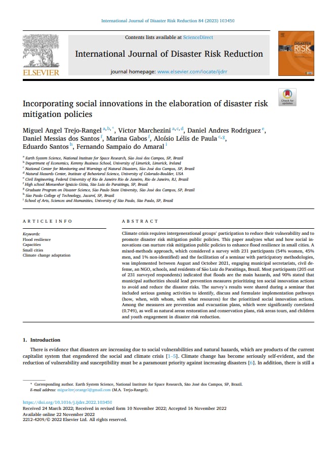 Happy to announce that our research paper has been published, and you can download it at the link below! 

The research conducted a mix-method approach to engage local #stakeholders to include #socialinnovations as part of the #DRR policy design.

Link: authors.elsevier.com/a/1g8Wg7t2zZ9b…