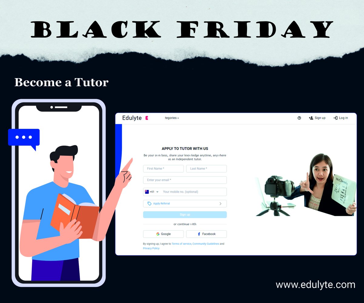 edulyte's tweet photo. On this Black Friday, take advantage of freelancing tutoring with Edulyte
For Signup click here --> https://t.co/0kXfJd1etR
#blackfriday #onlinetutoring #tutoringjobs #onlinetutoringjobs #tutoringonline #teachwithedulyte https://t.co/21kFL4DawI
