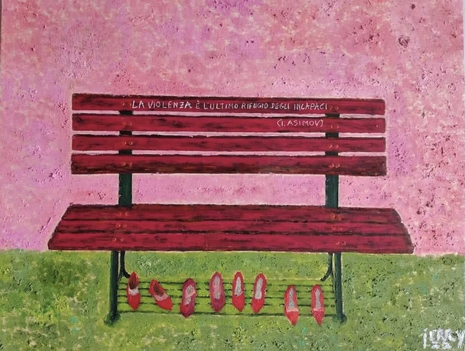 AMerluzzo's tweet photo. “La Violenza non è forza ma debolezza, né mai può essere creatrice di cosa alcuna, ma solo distruggerla”. ( Benedetto Croce ) 
Diciamo STOP Violenza sulle Donne con un’opera dell’artista “Jerry” (Gerardo Pellegrino)
Courtesy Collezione Privata Bologna #arte #noviolenza #pittura https://t.co/AZLIAQkzfs