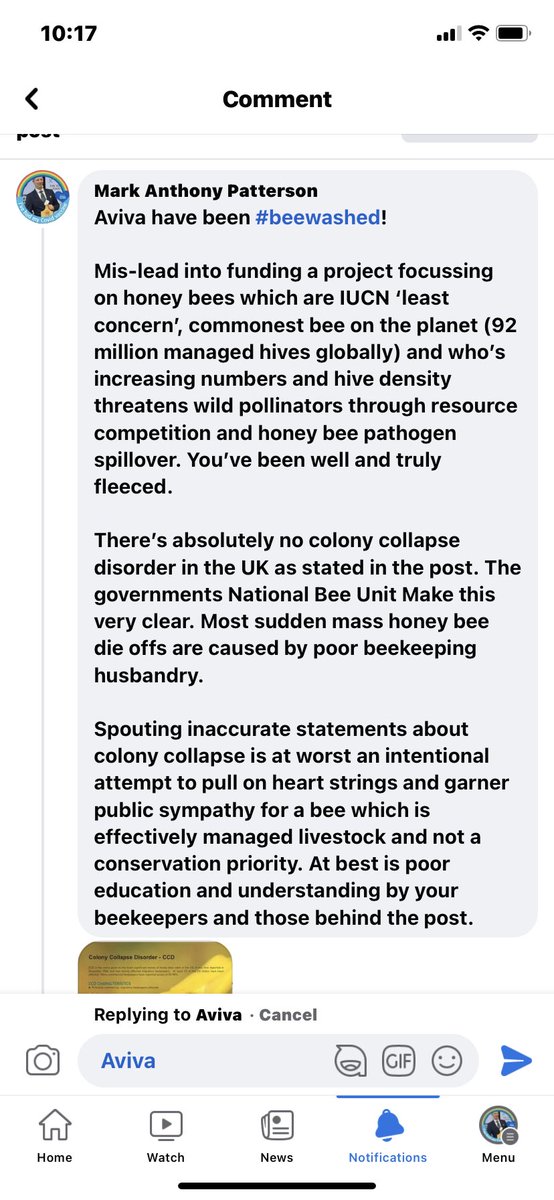 apiculturalLdn's tweet photo. It’s taken 12 weeks for AVIVA to respond to my comments on one of their mis-guided honey bee posts but they now want to talk and get expert advice. Occasionally challenging the #beewash results in little wins https://t.co/1kFhtJ3vBJ