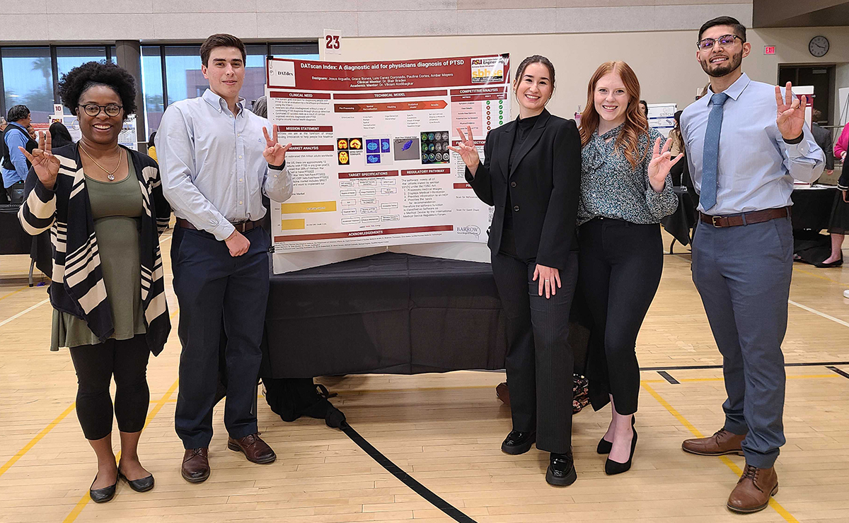 ASUEngineering's tweet photo. 👏Today, undergrad students are showing off their capstones. Students devote a lot of time to these projects during their final year. They collaborate w/ industry professionals who sponsor a project and help student teams tackle the challenges of solving their assigned problem. https://t.co/hAVyneWsjM