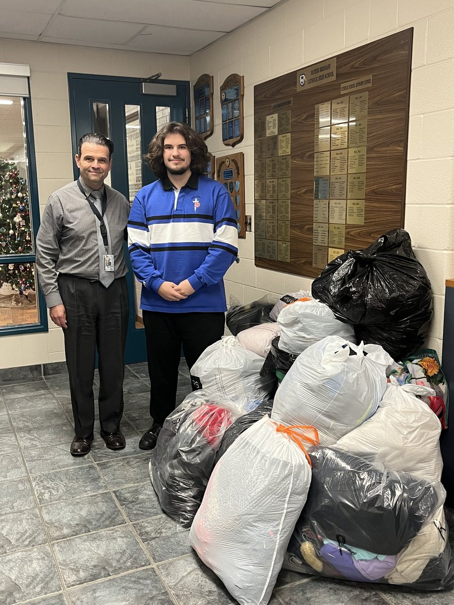 FrBressaniCHS's tweet photo. ATTENTION EAGLES! On behalf of our school, student organizer Adrian Carcone, and the Society of Saint Vincent de Paul, thank you to all who donated winter clothing items for those less fortunate in our community. Those families will be warm and cozy during this winter! https://t.co/Ij0FAcSdv3