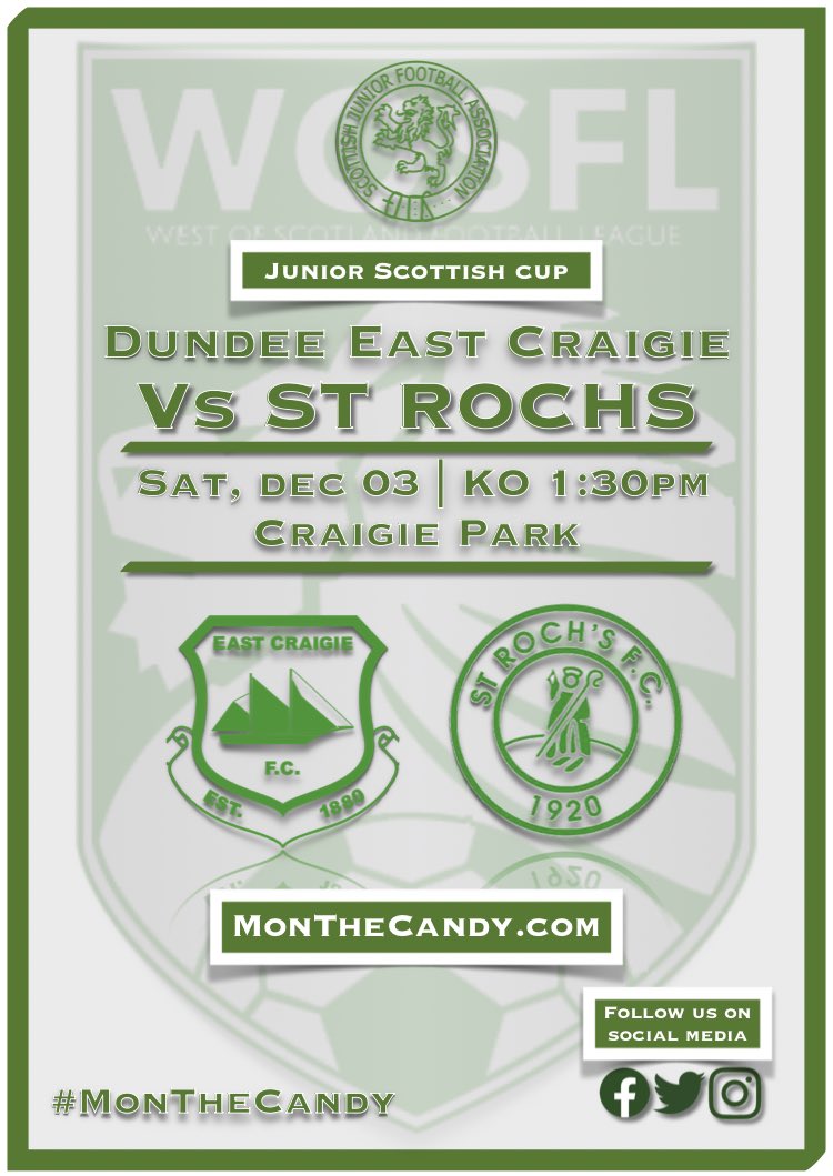 StRochsJuniors's tweet photo. Cup day is always magical and hopefully tomorrow the crowd turn up to cheer us into the next round in what will be a difficult game
Thanks again for the shoutouts this week @CelticSlo @celticbars & @JimSpenceDundee
If you’re at at a loose end, get to the game
#CandyInTheCup https://t.co/daGygLVs87