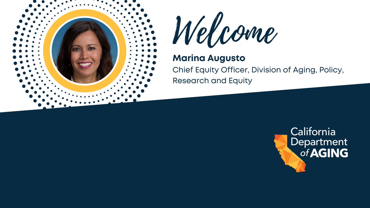 👏 Please join us in a warm welcome and congratulations to Marina Augusto, who began work at CDA this week as our Chief Equity Officer! We're excited for her to join the executive leadership team in the Division of Aging Policy, Research and Equity (DAPRE).