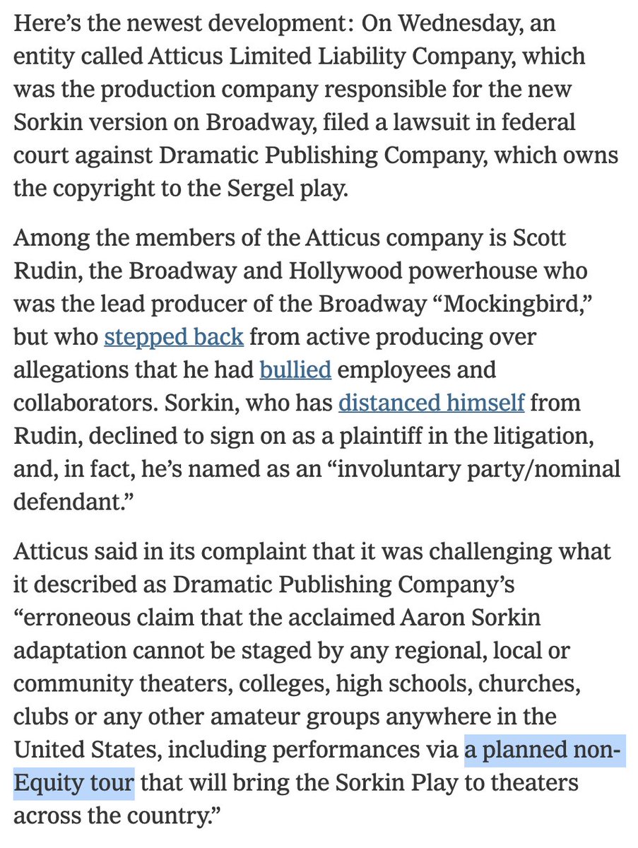 So let's get this straight: Atticus LLC, a Broadway League-member producing entity, is involved in the planning of an upcoming non-union tour? Does somebody need to reread their recognition clause?