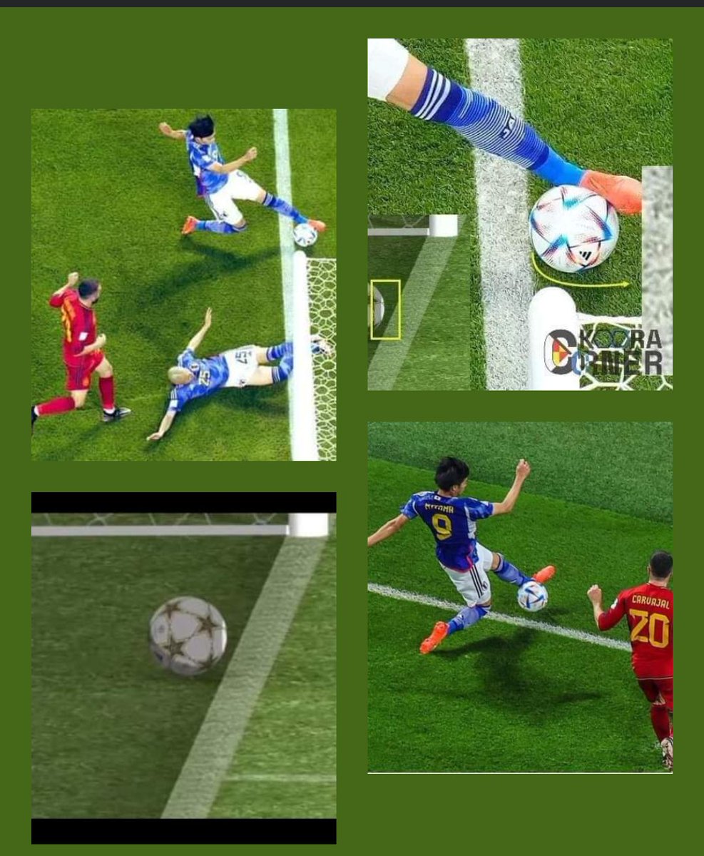 ChimanYel's tweet photo. القانون يقول أن الكرة بكل محيطها يجب أن تخرج لكي تحتسب خارج اللعب و ليس فقط الجزء السفلي من الكرة الذي يلامس الأرض.
لذلك يجب النظر بالاسقاط العمودي و ليس من زاوية أفقية لأن الكرة كروية الشكل(Spherical) و ليست مكعبة مثلا.

بذلك فإن هدف اليابان صحيح. https://t.co/tKbglAV4c0