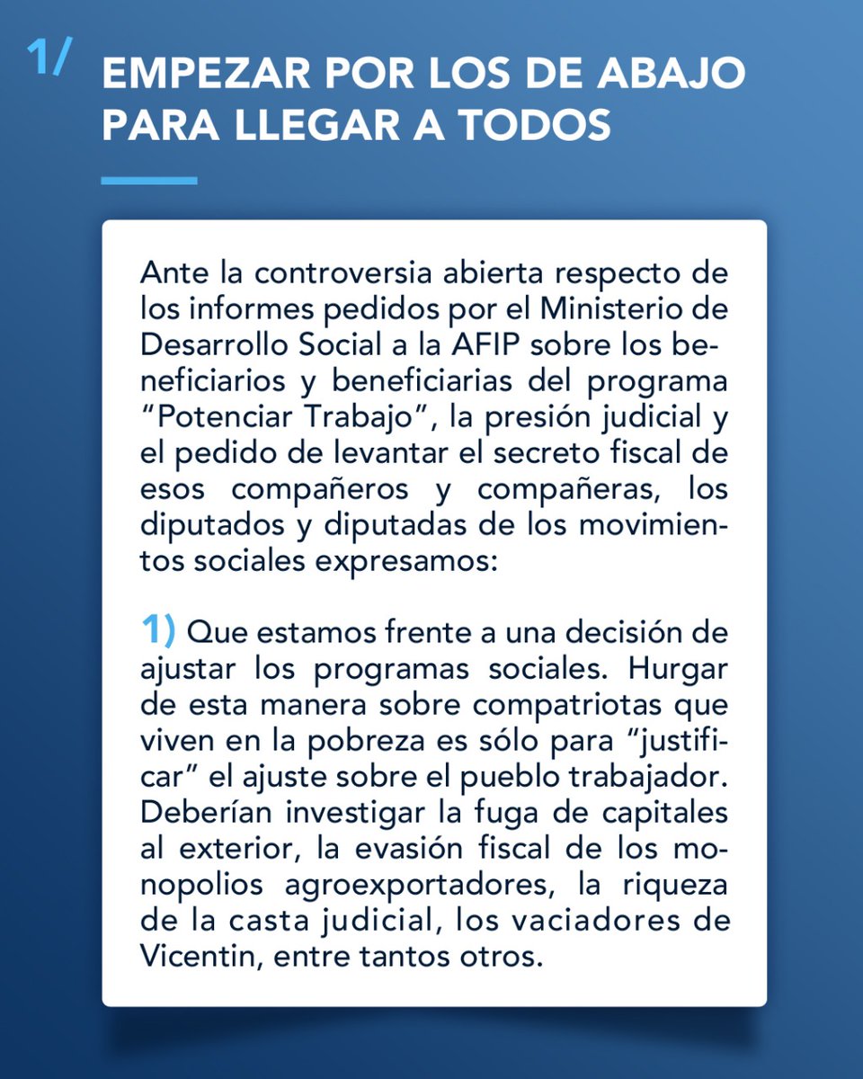 JCAlderete_CCC's tweet photo. 📄#Comunicado | Diputados y diputadas de los movimientos sociales

EMPEZAR POR LOS DE ABAJO PARA LLEGAR A TODOS https://t.co/d5CxqY5Jvj