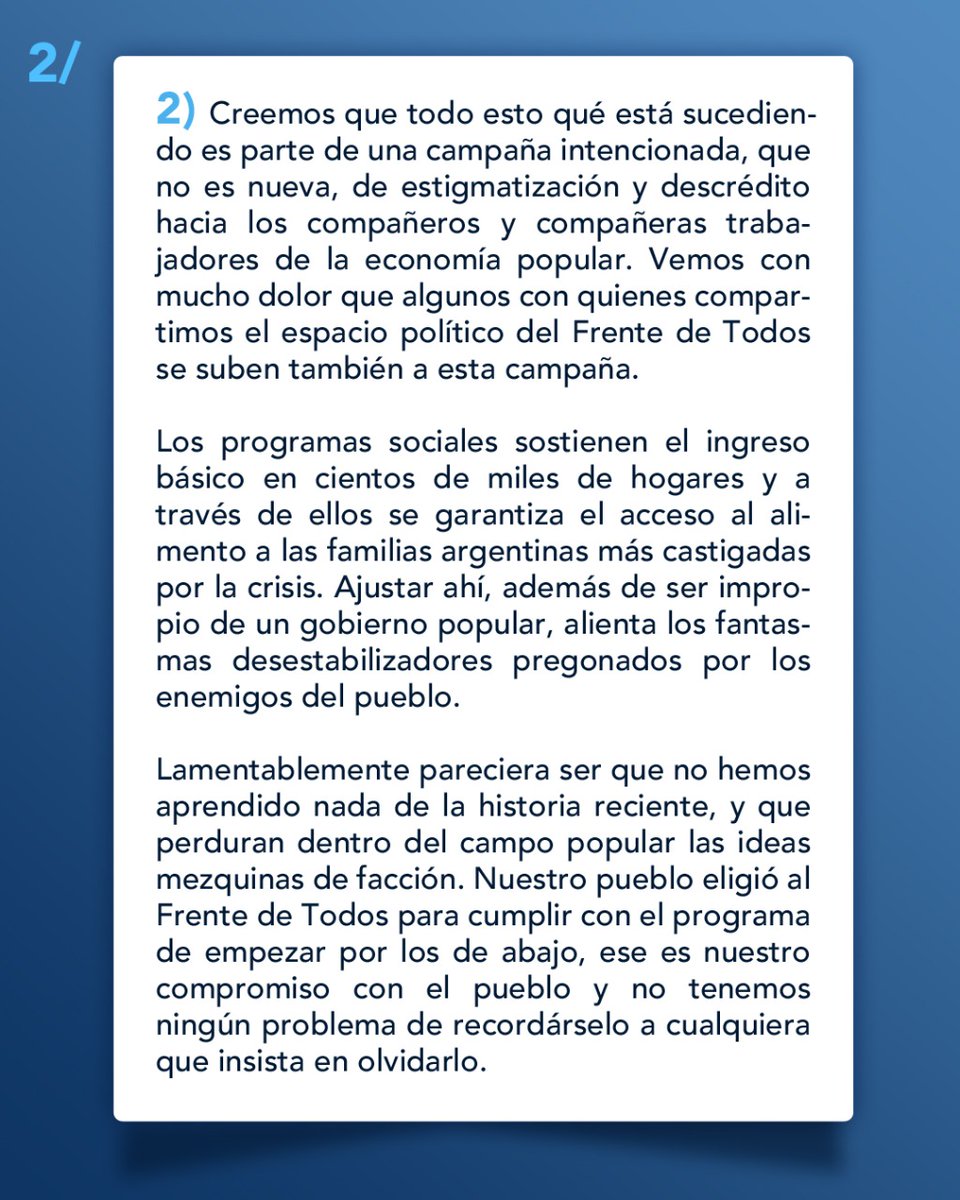 JCAlderete_CCC's tweet photo. 📄#Comunicado | Diputados y diputadas de los movimientos sociales

EMPEZAR POR LOS DE ABAJO PARA LLEGAR A TODOS https://t.co/d5CxqY5Jvj