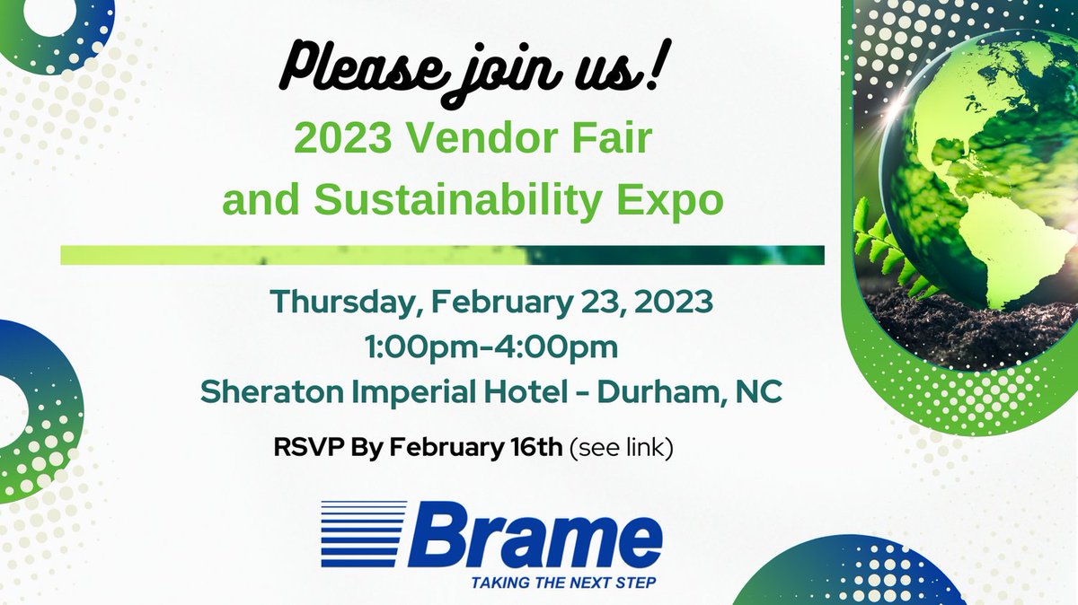 Brame is excited to announce that our annual Vendor Fair is back and in-person for 2023! We hope to see you there.  
RSVP By February 16th to let us know you are stopping by: bramespecialty.com/vendor-fair-20…