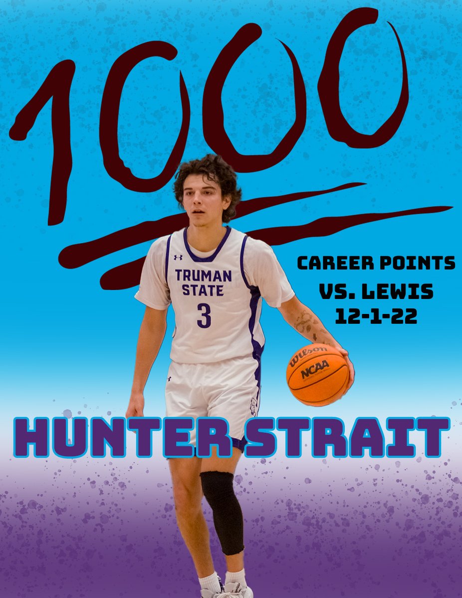 ❗️ 1000 POINTS ❗️

<a href="/Hunter_strait5/">Hunter Strait</a> became the 33rd <a href="/TrumanMBB/">Truman State Men’s Basketball</a> player to score 1000 career points on Thursday!

Strait is also tied for most games played as a Bulldog with 122.